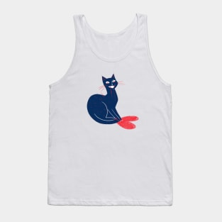 Cute crazy blue lady cat caught a red heart Tank Top